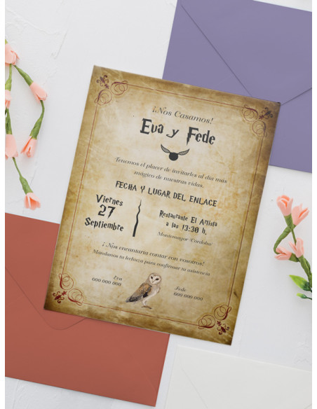 Invitaciones Boda con sobres especiales Harry Potter