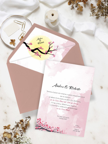 Invitación boda japón flor cerezo barata