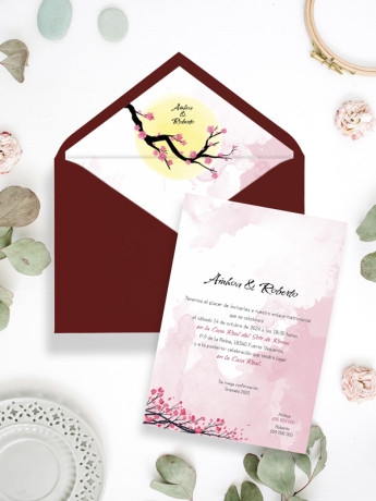 Invitación boda japón flor cerezo barata 2