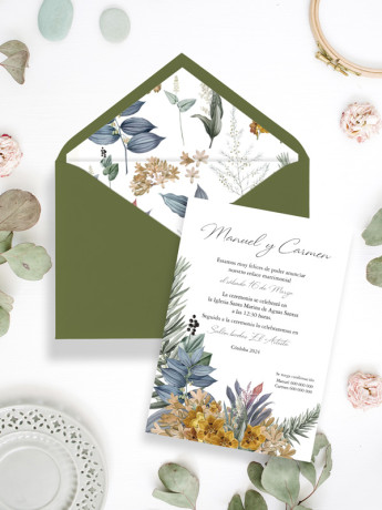invitación de boda flores vegetal bonita