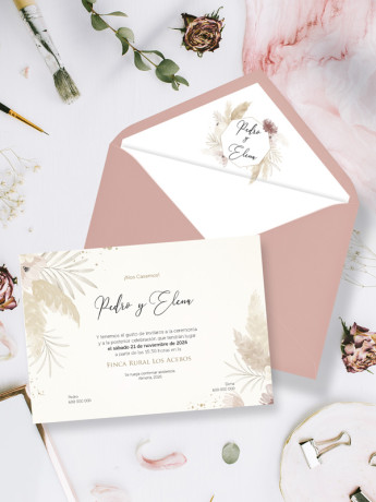 Invitación de boda con sobre bohemio boho