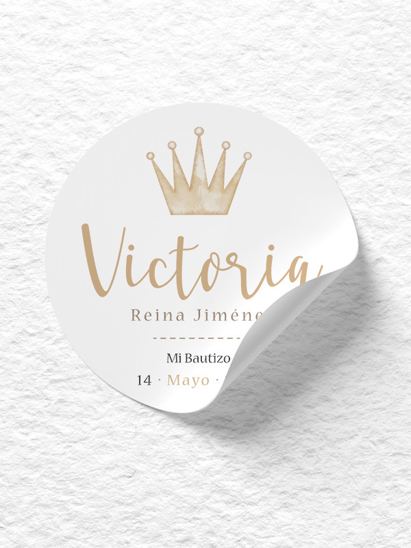 Pegatinas bautizo redondas Corona baratas