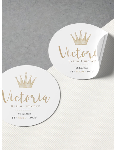 Pegatinas bautizo redondas Corona