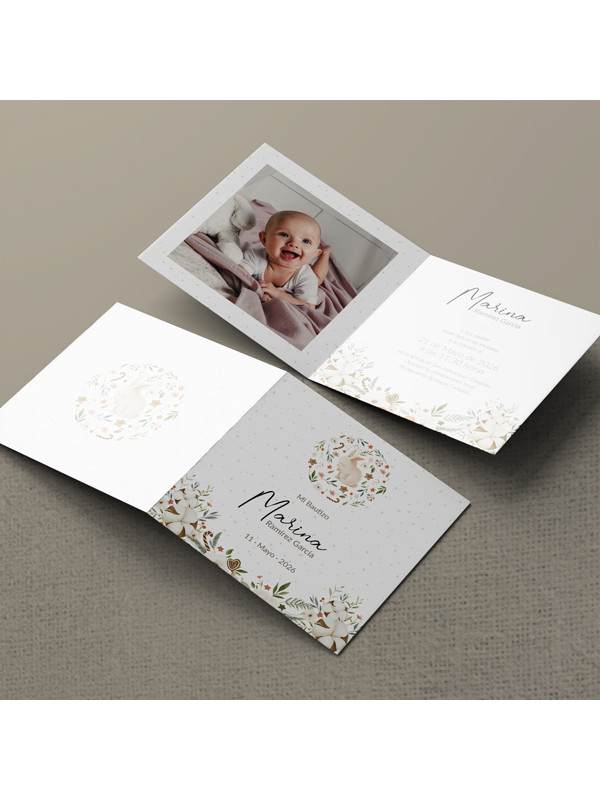 Invitación bautizo díptico Conejito