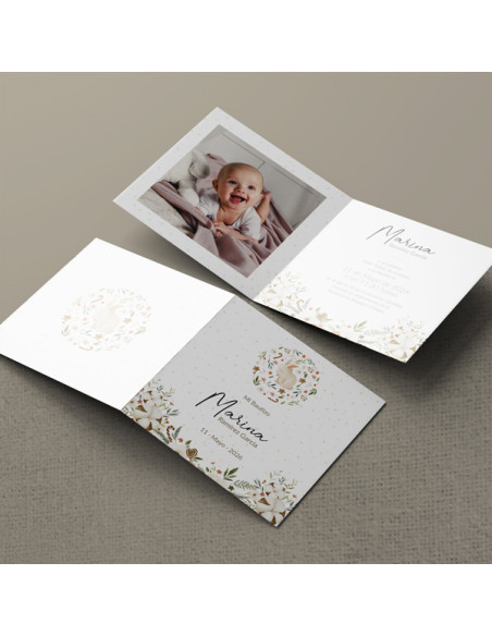 Invitación bautizo díptico Conejito