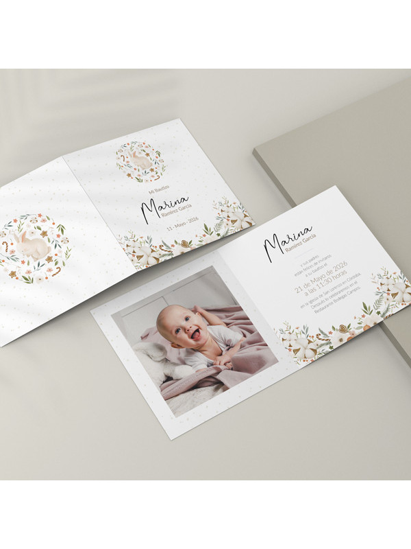 Invitación bautizo díptico Conejito bonitas