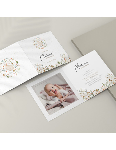 Invitación bautizo díptico Conejito bonitas