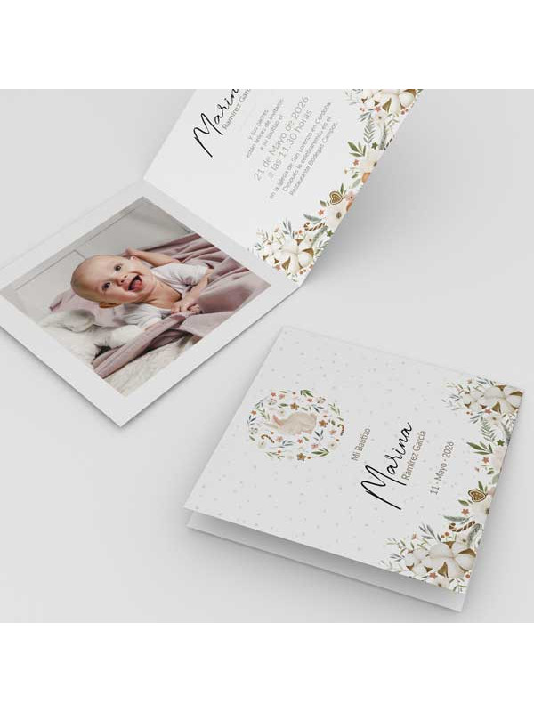 Invitación bautizo díptico Conejito