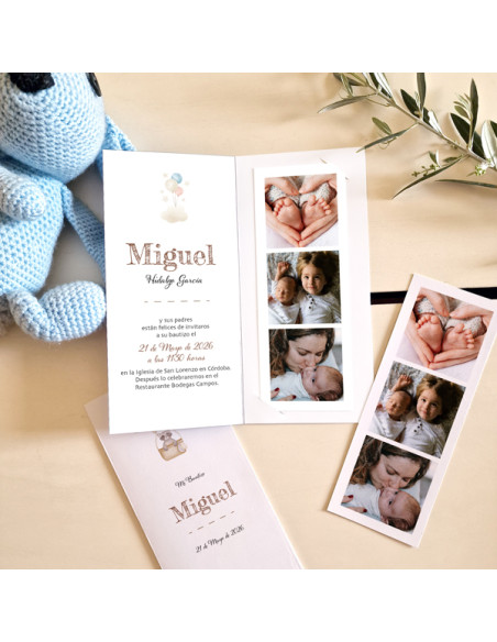 Invitación Díptico Photocall Bautizo Globos