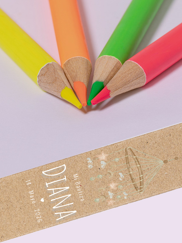 Caja de Lápices Flúor | Regalo divertido para bautizo