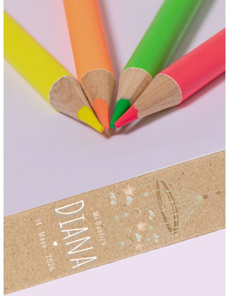 Caja de Lápices Flúor | Regalo divertido para bautizo