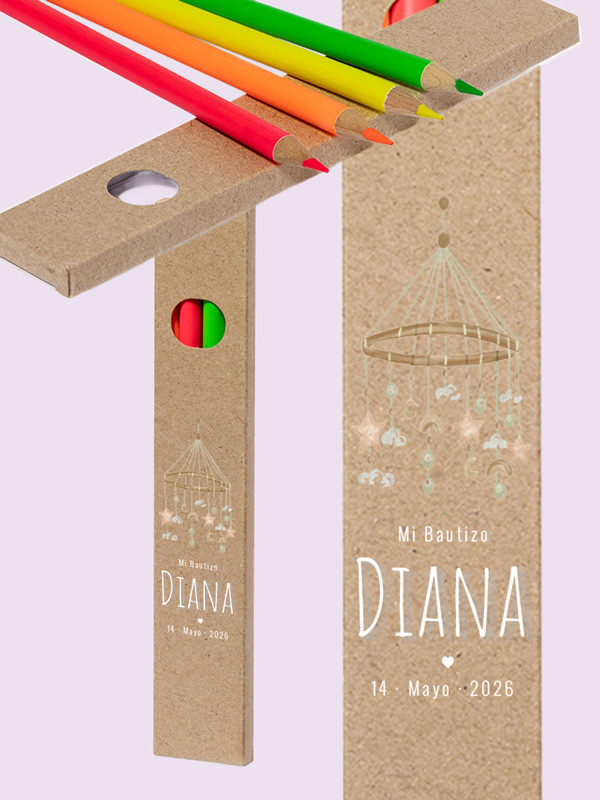Caja de Lápices en Colores Flúor: Regalo Original para Bautizo