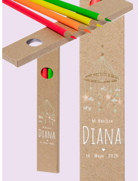 Caja de Lápices en Colores Flúor: Regalo Original para Bautizo