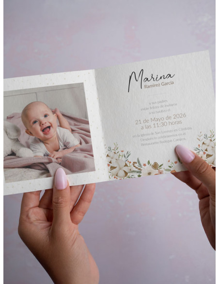 Invitación bautizo díptico conejito barato recordatorio niño niña económico