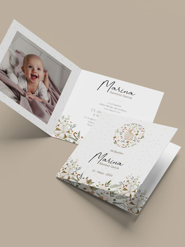 Invitación bautizo díptico Conejito