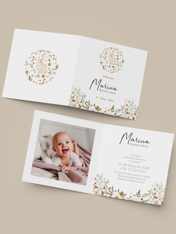 Invitación bautizo díptico Conejito