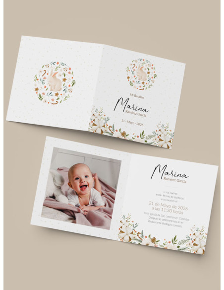 Invitación bautizo díptico Conejito
