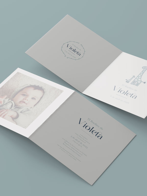 Invitación bautizo díptico cuadrado...