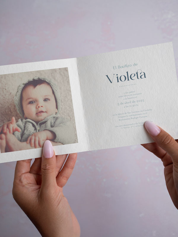 Invitación bautizo díptico cuadrado...