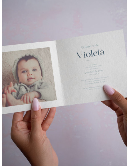Invitación bautizo díptico cuadrado Jirafa Lola