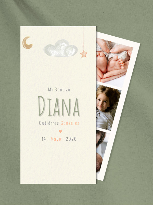 Invitación recordatorio bautizo fotos barata niño niña