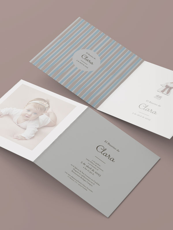 Invitación bautizo díptico niña