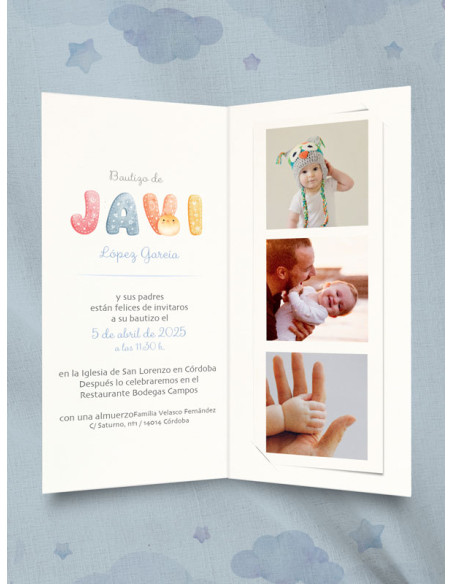 Recordatorio invitación bautizo foto niño niña barato papel gratis