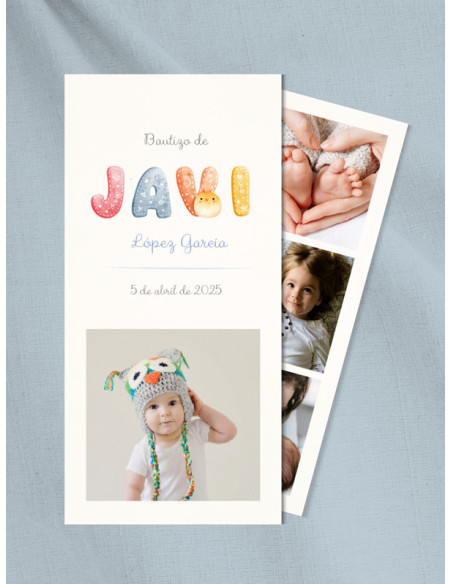 Recordatorio invitación bautizo foto niño niña barato papel
