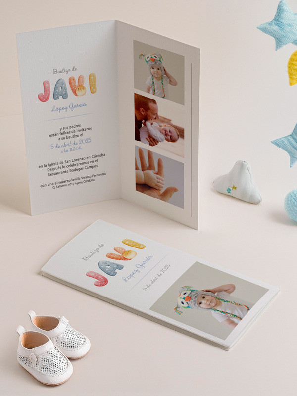 Invitación diptico photocall bautizo...