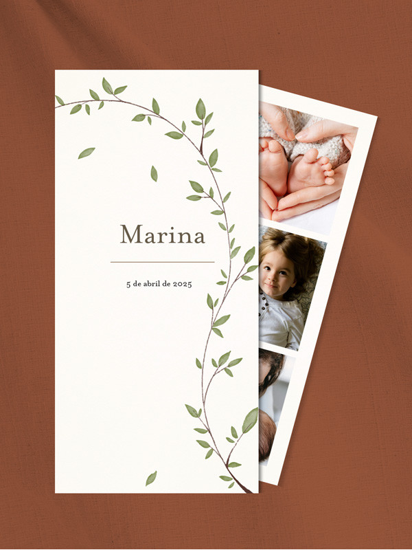Recordatorio bautizo invitación flores loral