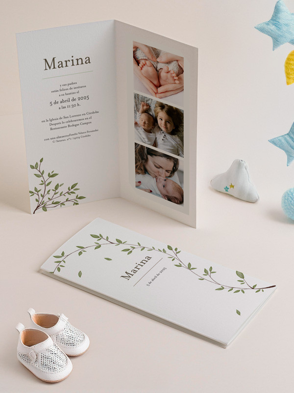 Recordatorio bautizo invitación flores loral fotos niño barato económico