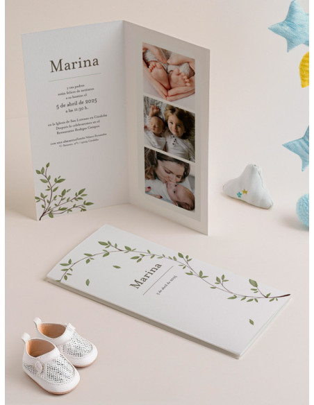 Recordatorio bautizo invitación flores loral fotos niño barato económico