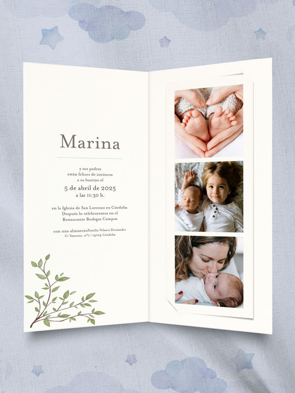 Recordatorio bautizo invitación flores loral fotos niño barato