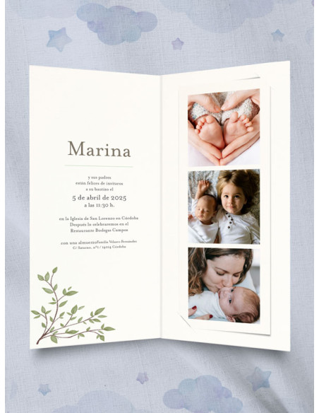 Recordatorio bautizo invitación flores loral fotos niño barato