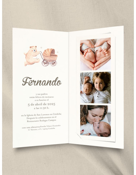 Invitación Díptico Photocall Bautizo Osito