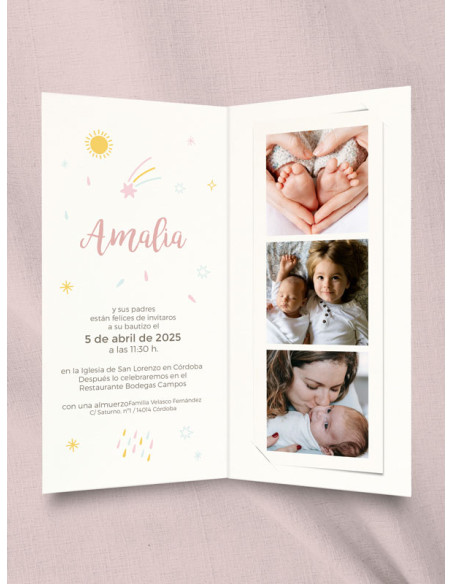Invitación Díptico Photocall Bautizo Happy