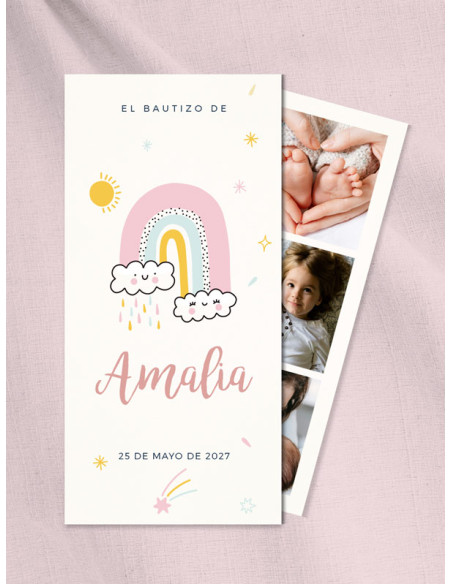Invitación Díptico Photocall Bautizo Happy