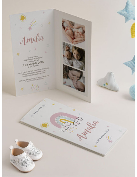 Invitación Díptico Photocall Bautizo Happy