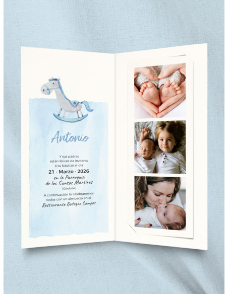 Invitación Díptico Photocall Bautizo Caballito
