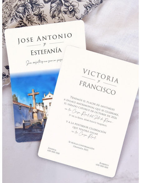 Invitación boda papel Plaza de capuchinos de cordoba baratas económicas