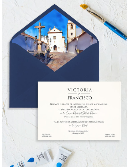 Invitación acuarela boda papel Plaza de capuchinos de cordoba