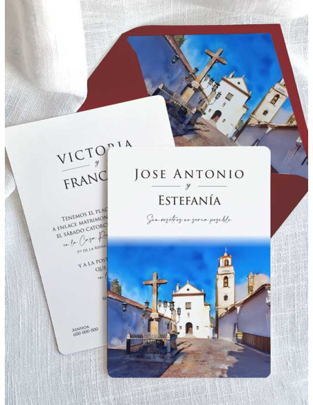 Invitación acuarela boda papel Plaza de capuchinos de cordoba
