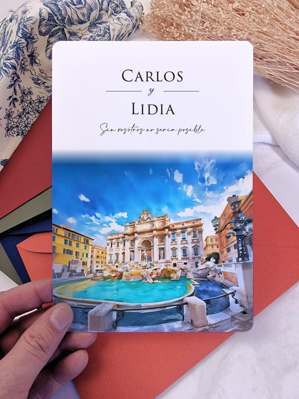 Invitación acuarela boda papel...