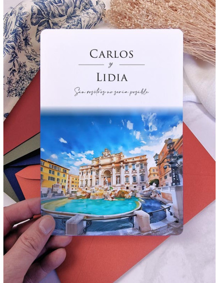 Invitación acuarela boda papel Fontana de Trevi
