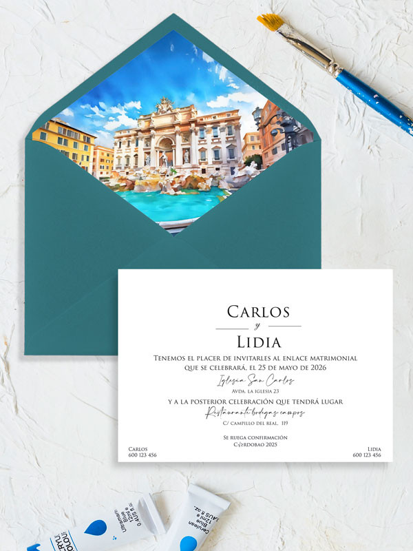 Invitación acuarela boda papel...