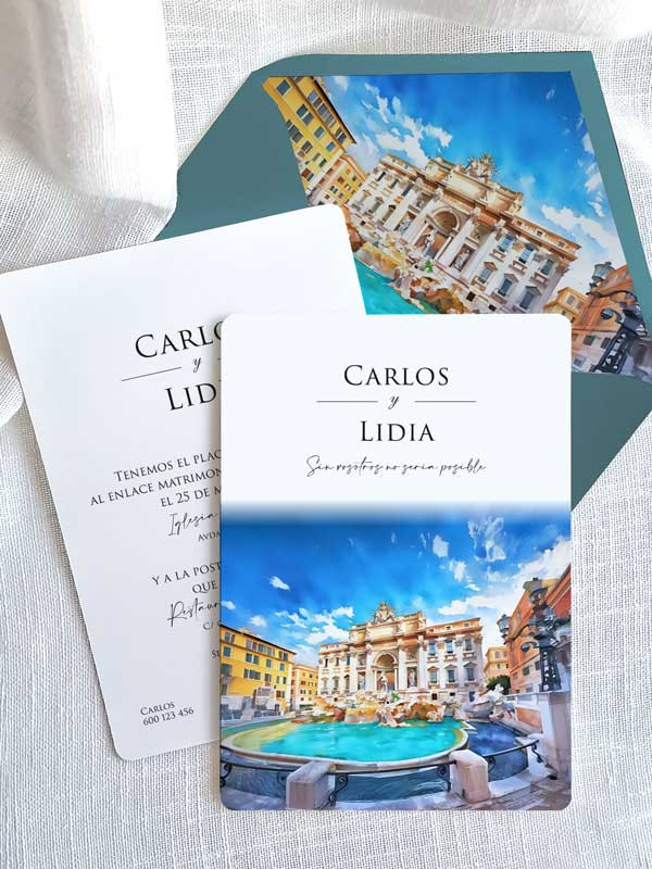 Invitación acuarela boda papel...