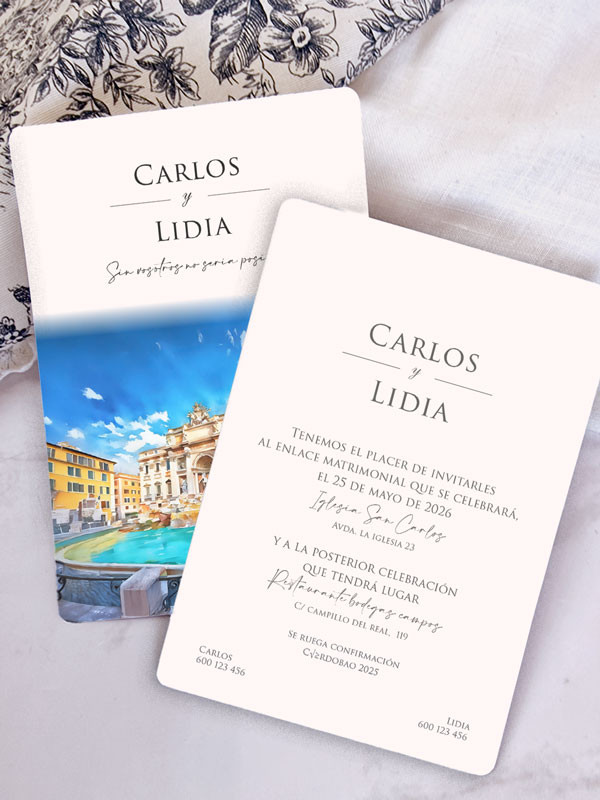 Invitación acuarela boda papel...