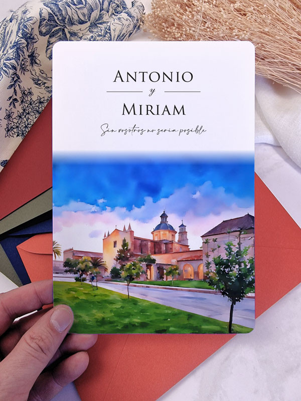 Invitación acuarela boda papel Ara...