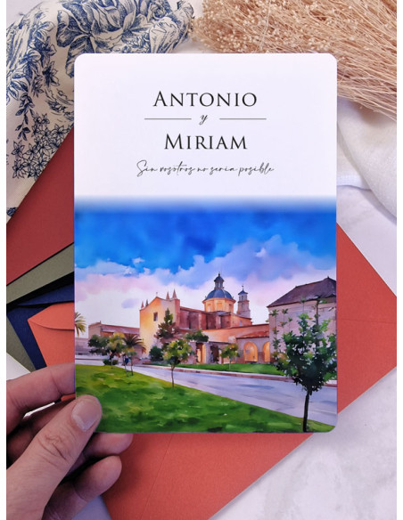 Invitación acuarela boda papel Ara Christi Puig