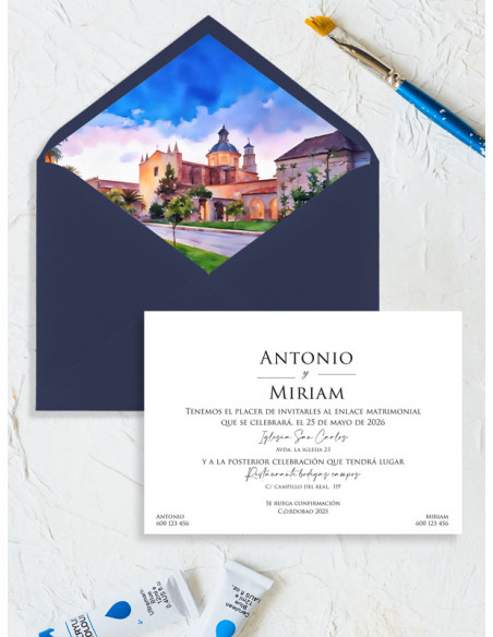 Invitación acuarela boda papel Ara Christi Puig